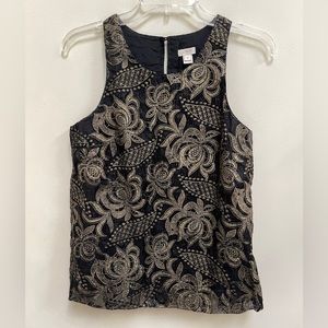 J Crew Black Gold Embroidered Sleeveless Top